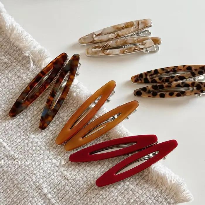 Pinces à cheveux en acétate, Barrettes géométriques ovales creuses, épingles latérales, épingle à ch