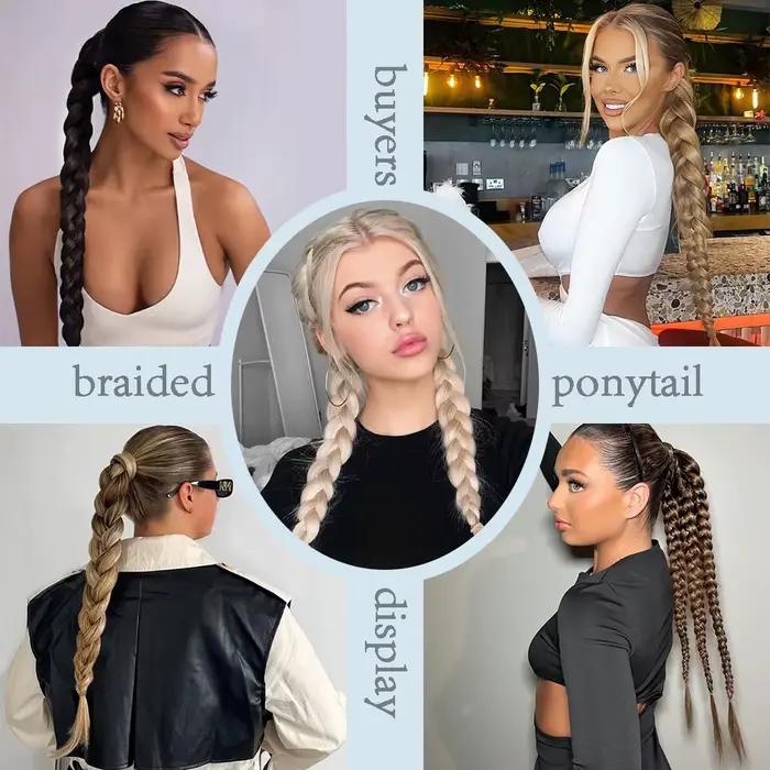 Extensions de queue de cheval tressées synthétiques longues torsadées avec élastique, Extensions de