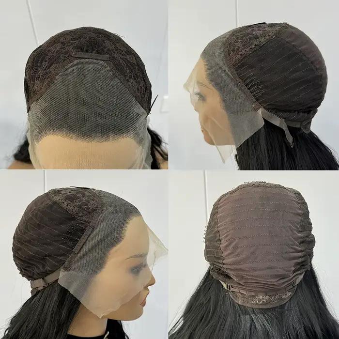Perruque Lace Front Wig synthétique brune longue et lisse pour femmes, cheveux bruns, brun chocolat