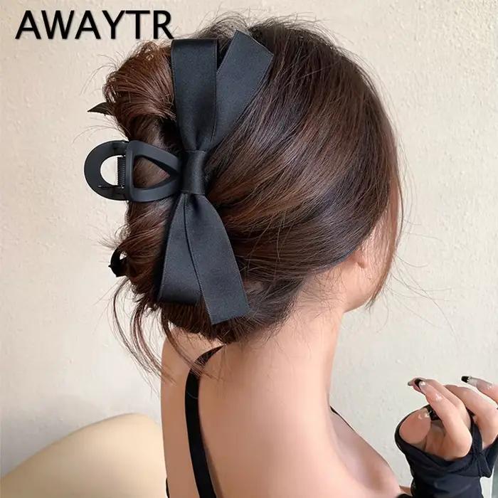 AWAYTR Simple arc griffes de cheveux pince grand requin griffe pinces à cheveux noir nœud papillon é