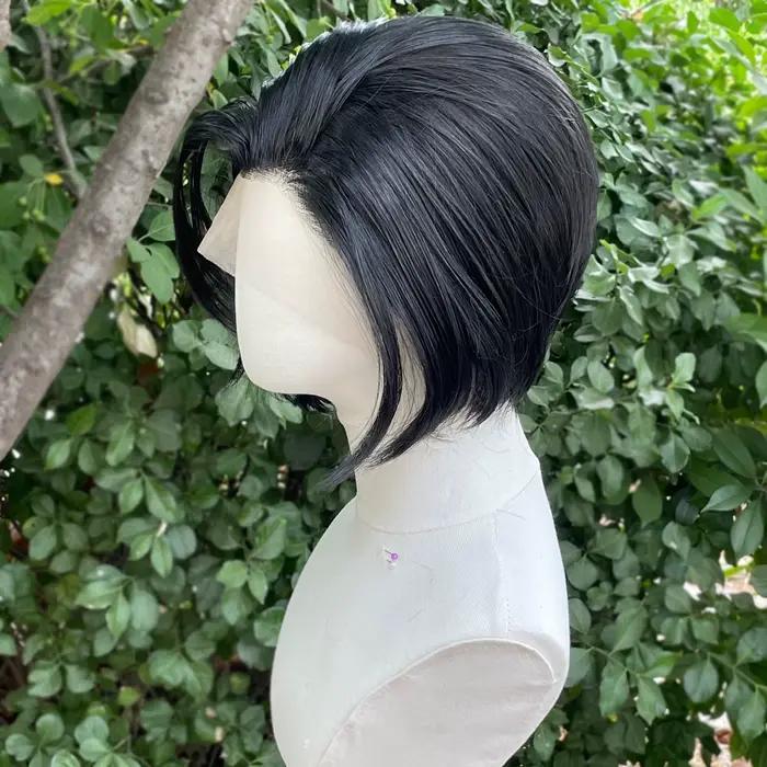 # Perruque Lace Front Wig synthétique courte noire de jais, perruque de Cosplay pour hommes et femme