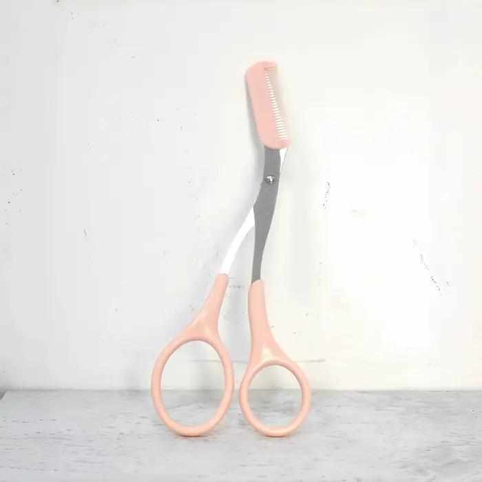 Ciseaux de coupe de sourcils roses avec peigne intégré - acier inoxydable, outil de toilettage préci