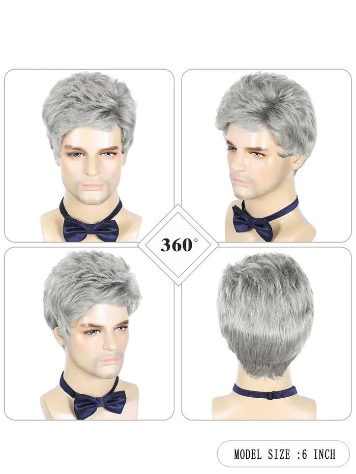 Perruques synthétiques courtes gris argenté pour hommes, perruque naturelle résistante à la chaleur
