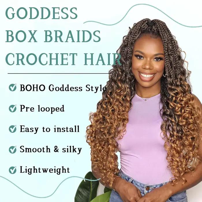 Tresses synthétiques en boîte de déesse, cheveux au Crochet avec extrémités bouclées, Extensions cap