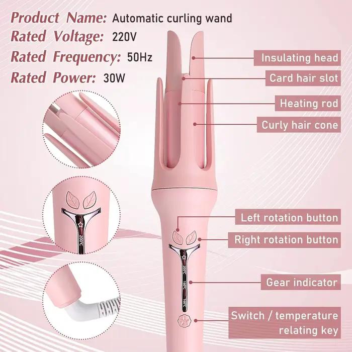 Fer à friser automatique, bigoudi en céramique anionique, chauffage rapide réglable à 4 vitesses, ou