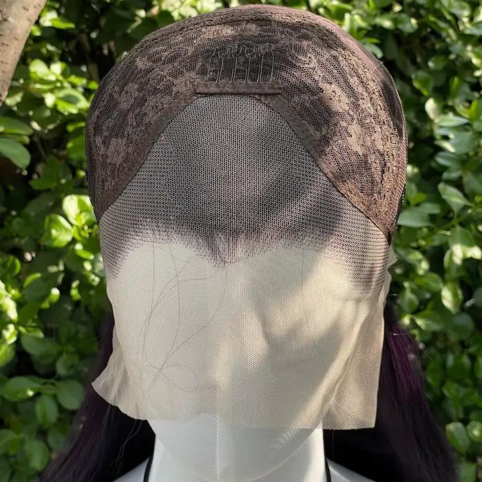 Perruque Lace Front Wig synthétique violet foncé 13x4, perruque Lace Front Wig longue et lisse de 26
