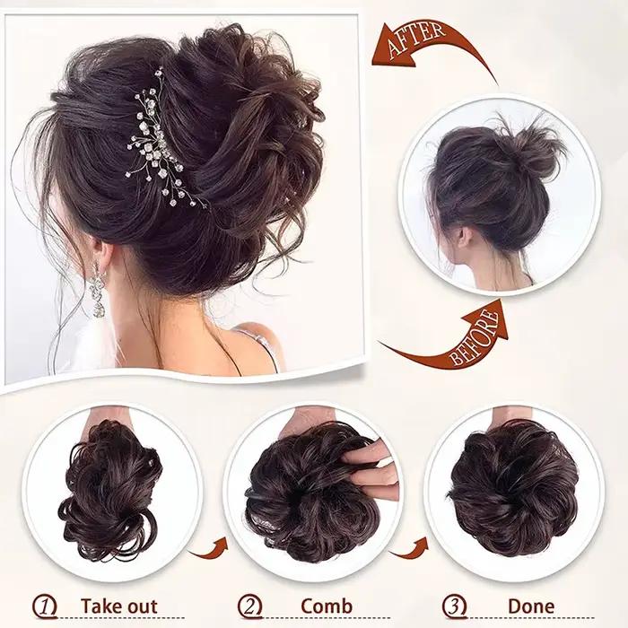 Extensions de chignon synthétique bouclé désordonné, postiches élastiques, chignon synthétique en fo