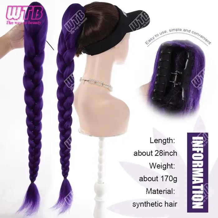 Perruque synthétique tressée violette de 70 cm, style à clipser, avec cordon de serrage, adaptée aux