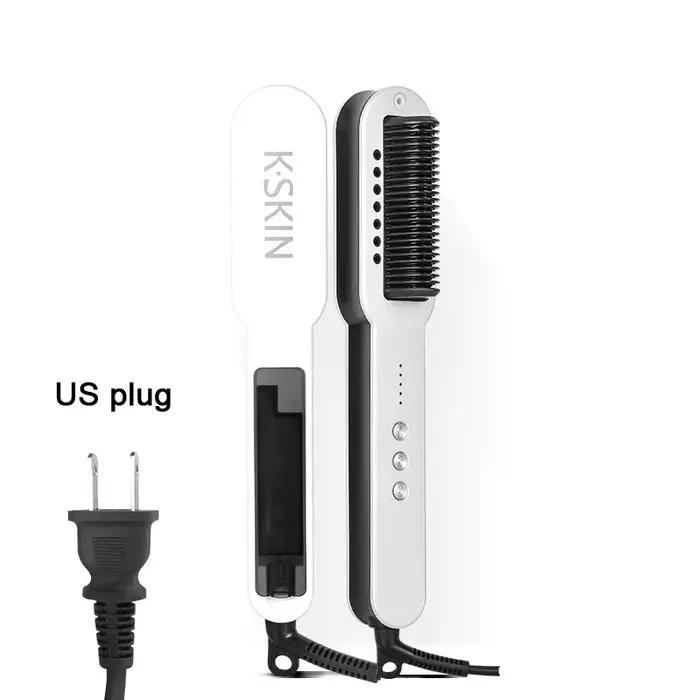 Brosse lissante électrique à vapeur chaude 2-en-1 : Fer à lisser et fer à boucler anti-brûlure à cha