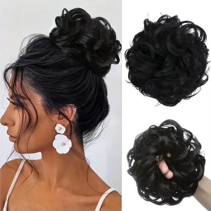 Chignon synthétique bouclé gris foncé volumineux pour coiffure de mariée, style désordonné