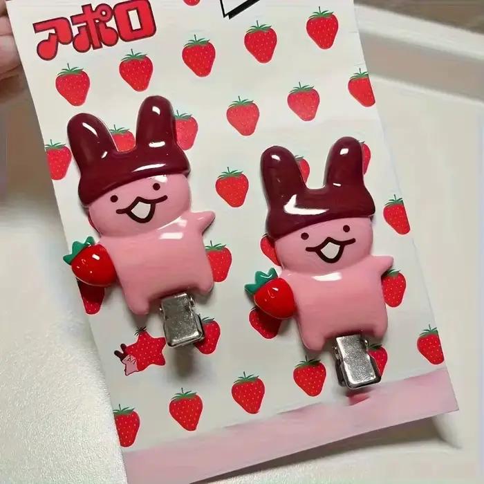 Épingles à cheveux lapin chocolat fraise, 4 pièces, Design de dessin animé mignon, accessoires pour