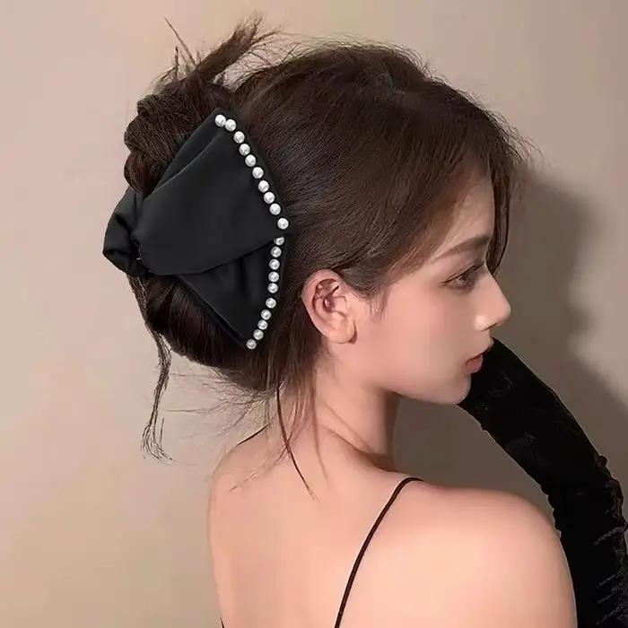 Élégant grand strass arc griffe de cheveux crabe perles épingles à cheveux femmes filles doux cheveu