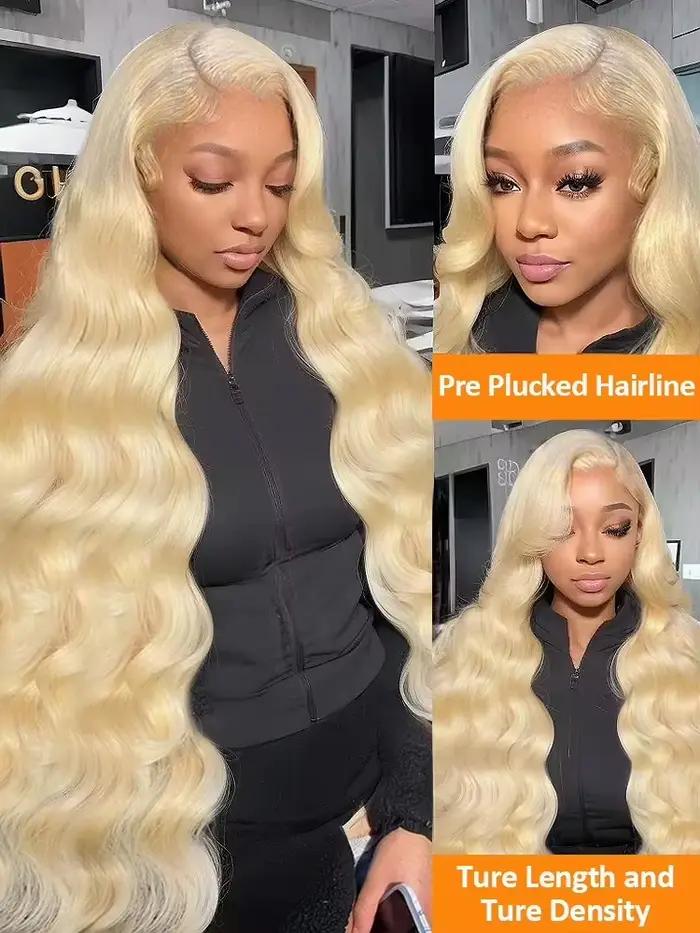 34 pouces 613 13x6 dentelle avant perruque cheveux humains vague de corps Blonde dentelle frontale p