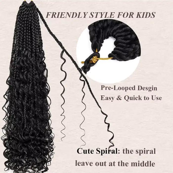 Tresses synthétiques en boîte de déesse, cheveux au Crochet avec extrémités bouclées, Extensions cap