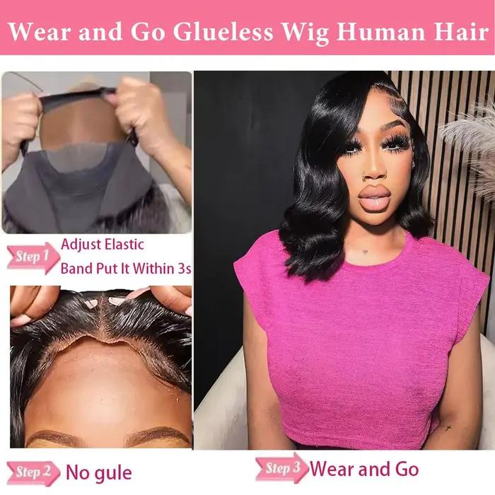 Perruques Courtes Bob Sans Colle Cheveux Humains Ondulés 5x5 HD Transparentes Lace Frontal Véritable
