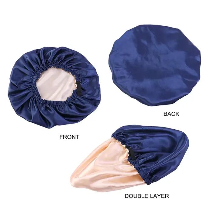 Bonnet en Satin pour dormir, Bonnet en soie réglable pour cheveux bouclés, Double couche, grand bonn