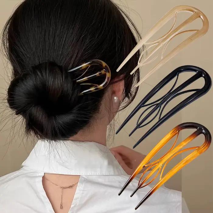Feuilles d'acétate en forme de U bâton de cheveux fourchette à cheveux outils de coiffure épingle à