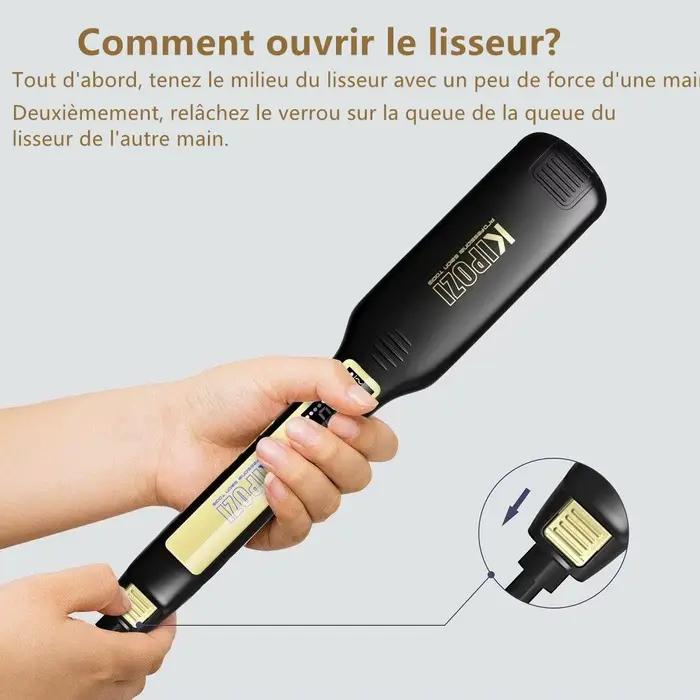 KIPOZI fer plat professionnel en titane fer à lisser avec affichage numérique LCD double tension cha