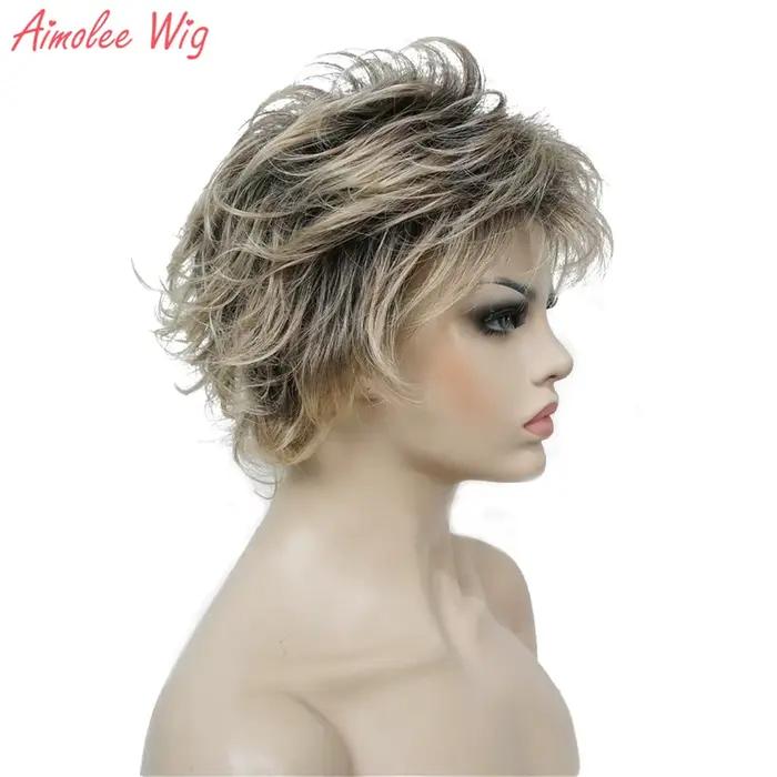 Perruques synthétiques pour femmes, cheveux courts et lisses avec couches, coupe Pixie, blondes et n