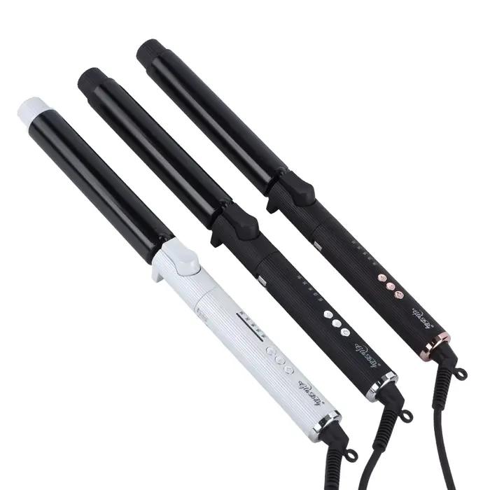Fer à friser rotatif professionnel avec affichage numérique de la température LED, bigoudi noir en t