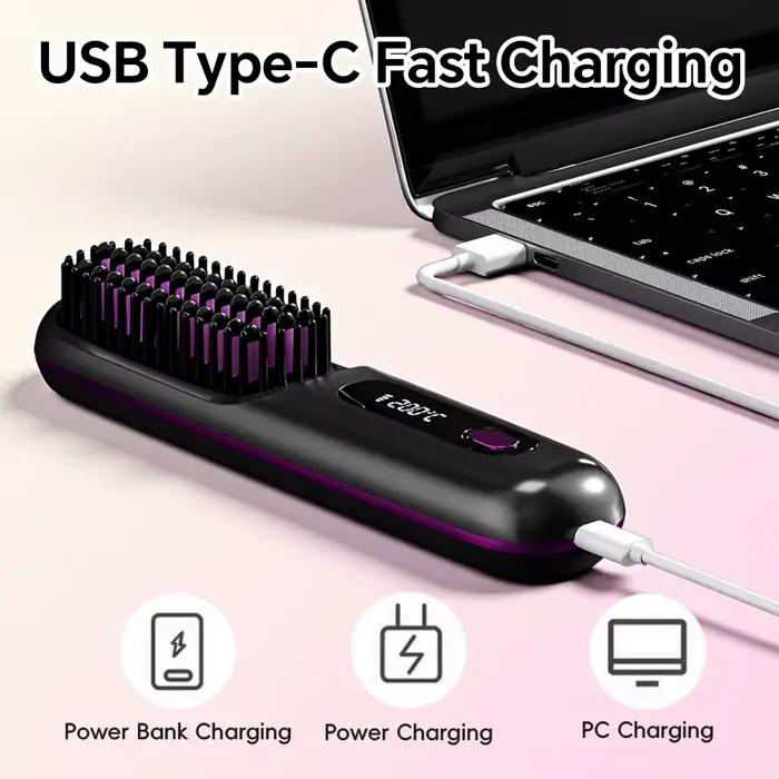 Brosse à lisser les cheveux Rechargeable, peigne ionique à lisser les cheveux, 3 réglages et afficha