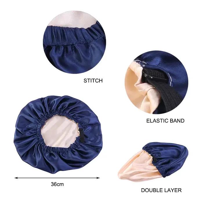 Bonnet en Satin pour dormir, Bonnet en soie réglable pour cheveux bouclés, Double couche, grand bonn