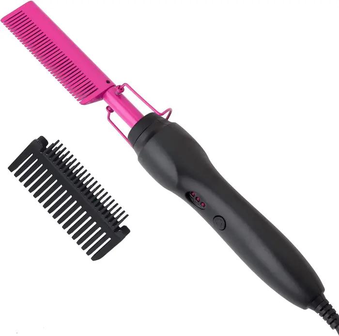 Peigne à lisser électrique en céramique, rose chaud, portable, curling et lissage, anti-brûlure, lis