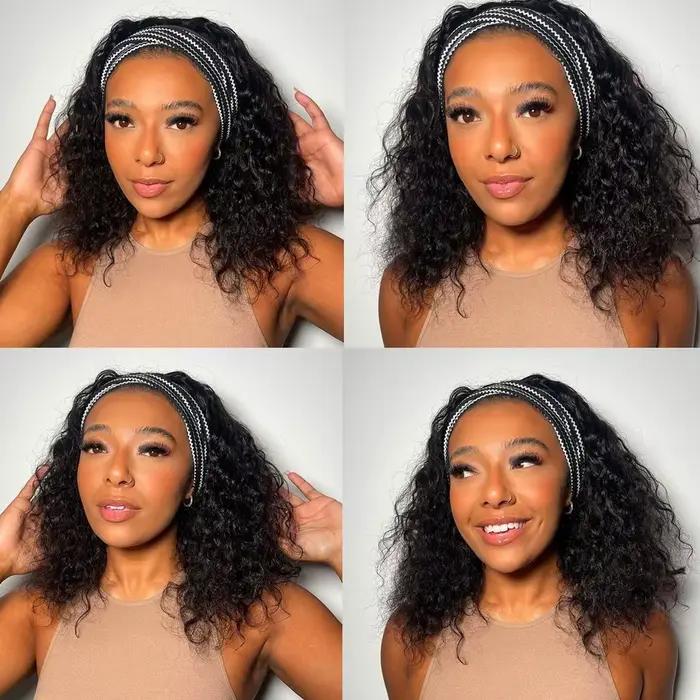 Perruque bandeau cheveux humains crépus bouclés MYLOCKME sans colle pleine Machine faite brésilienne