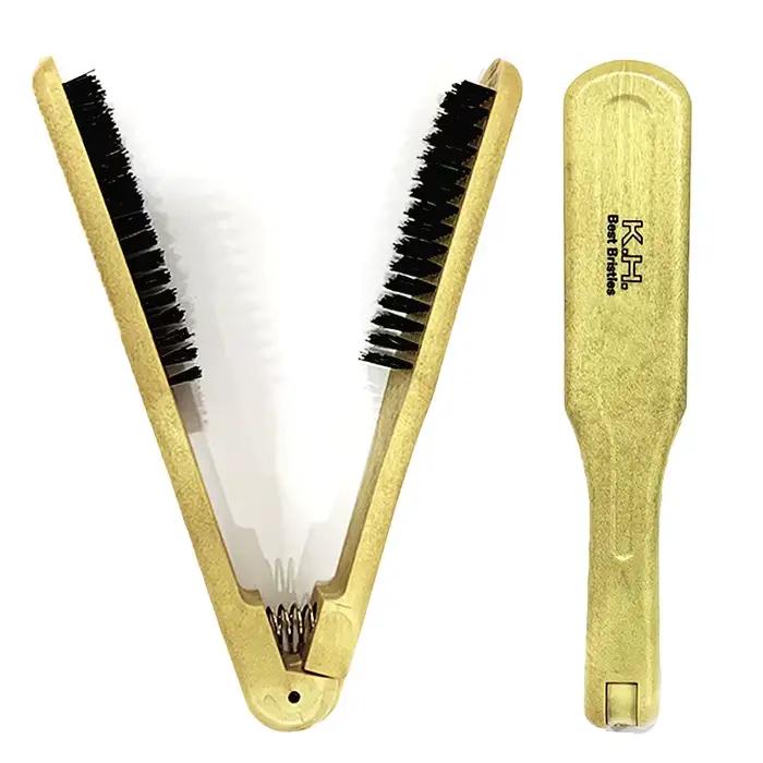 Lisseur de coiffure professionnel, brosse à cheveux en Nylon, Double brosse, peigne en forme de V, o