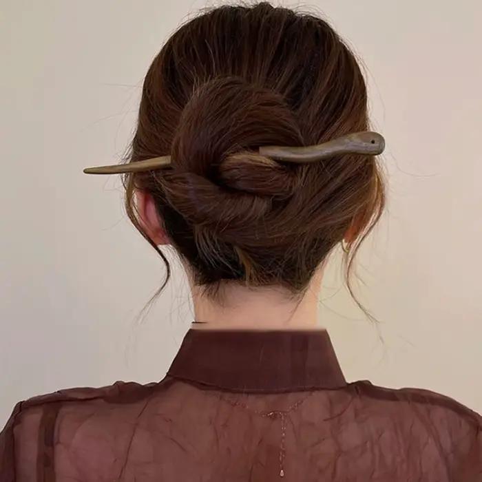 Bâton à cheveux en bois élégant de style chinois pour femmes et filles, épingles à cheveux simples,