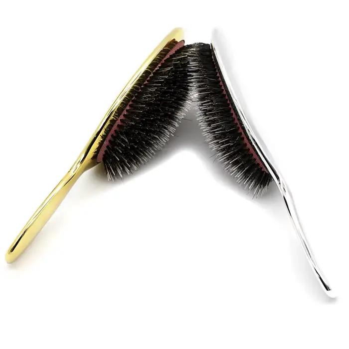 Brosse à cheveux ovale en poils de sanglier, couleur or et argent de luxe, peigne antistatique, peig