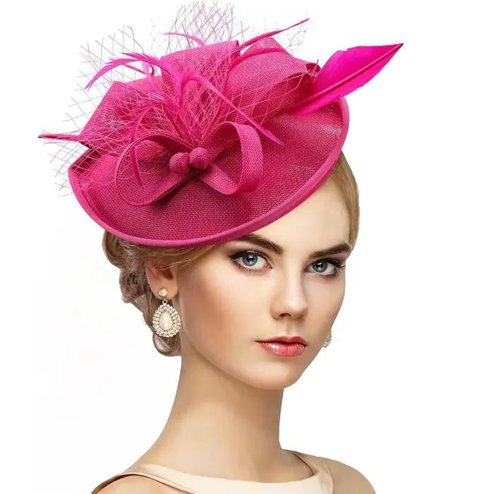 Chapeau fascinateur en plumes exquises, élégant, doux, pour fête de thé, bandeau en maille, cerceau