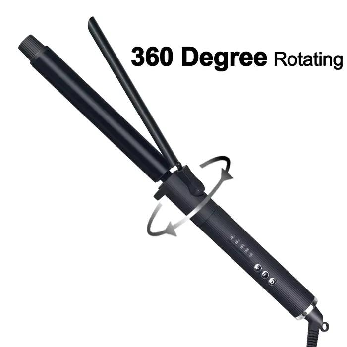 Fer à friser rotatif professionnel avec affichage numérique de la température LED, bigoudi noir en t