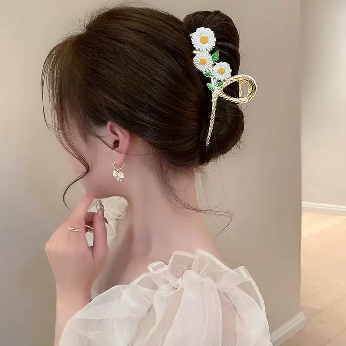 Pince à cheveux fleur douce pour femme, queue de cheval exquise, pince requin, épingles à cheveux po