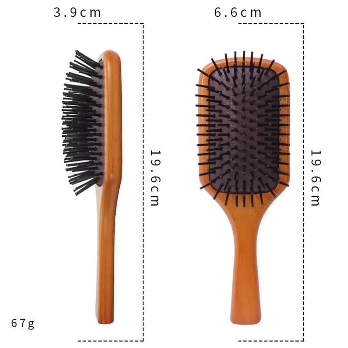 Brosse à cheveux en bois de qualité supérieure avec coussin en caoutchouc – Massage doux du cuir che
