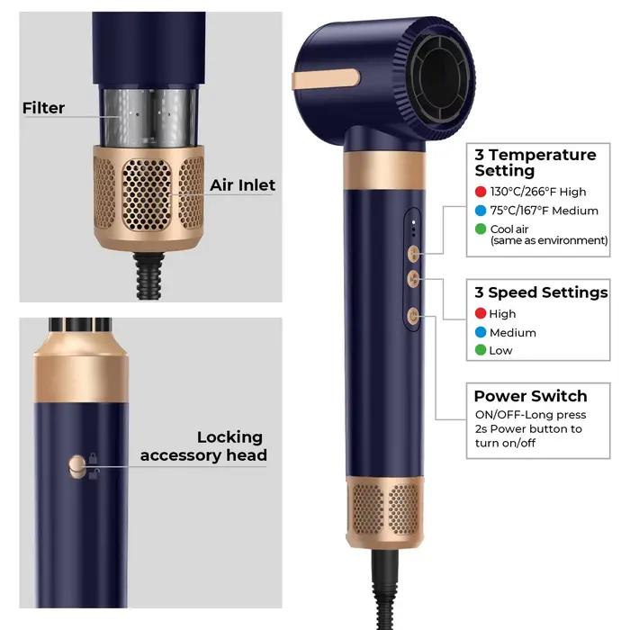 UKLISS Brosse sèche-cheveux 7 en 1, ensemble de coiffeur d'air avec fer à friser, brosse ronde, liss
