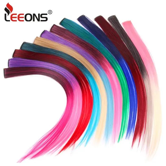 Extensions capillaires synthétiques arc-en-ciel à reflets, postiche à Clip coloré ombré, mèches colo