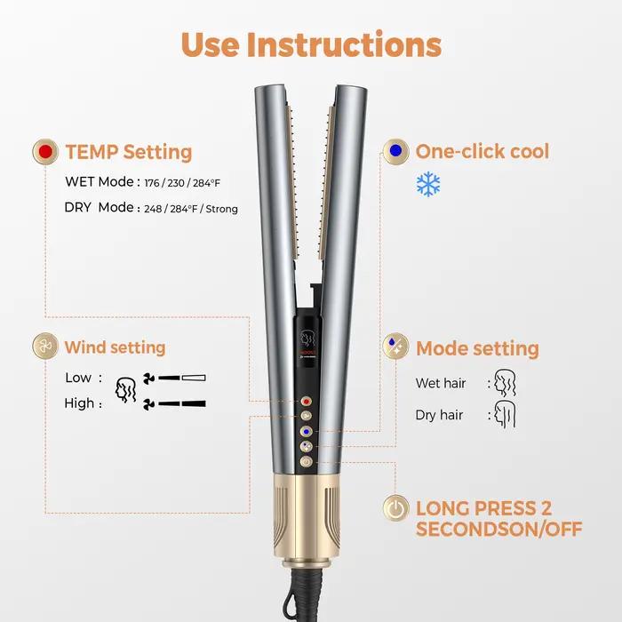 Lisseur à air chaud UKLISS 1500W, lisseur à air ionique avec air chaud et air froid, sans dommages c