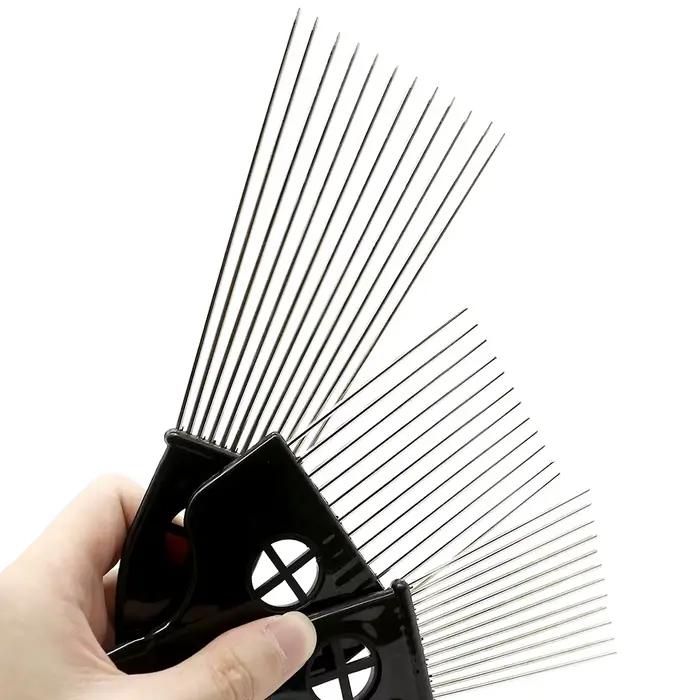Peigne fourchette Afro en acier inoxydable, brosse de coiffure à dents larges, épingles métalliques,
