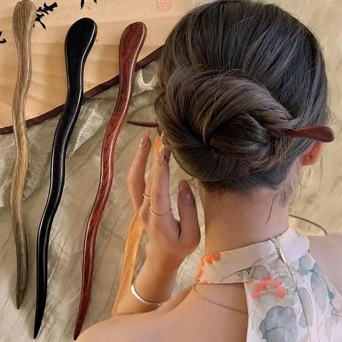 Bâton de cheveux en bois élégant de Style chinois pour femmes et filles, épingles à cheveux simples,
