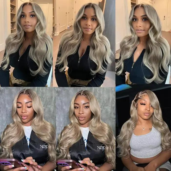 Perruques Lace Front 13x4 Ombré Blond avec Racines Colorées pour Femmes, Cheveux Humains Ondulés Omb