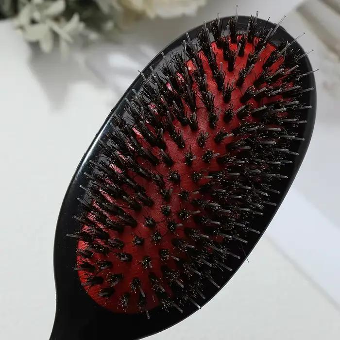 Brosse à cheveux en poils de sanglier avec manche en bois, peigne démêlant pour cheveux bouclés, épa