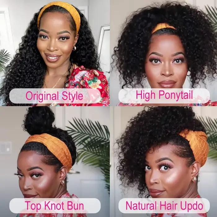 Perruque bandeau cheveux humains crépus bouclés MYLOCKME sans colle pleine Machine faite brésilienne