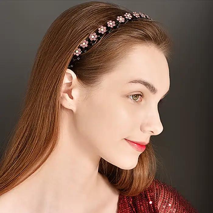 Bandeaux élastiques antidérapants en strass pour femmes, fleur, mode perle, cerceau pour cheveux, lu