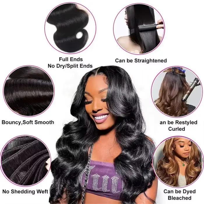 Extensions de Cheveux Humains Vierges Bruts Non Traités Remy Brésiliens Ondulés Double Drawn, 30 32