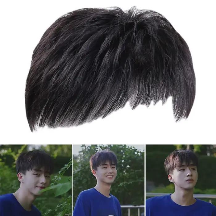 Faux postiche synthétique naturelle pour hommes, couverture de faux cheveux noirs, couverture effica