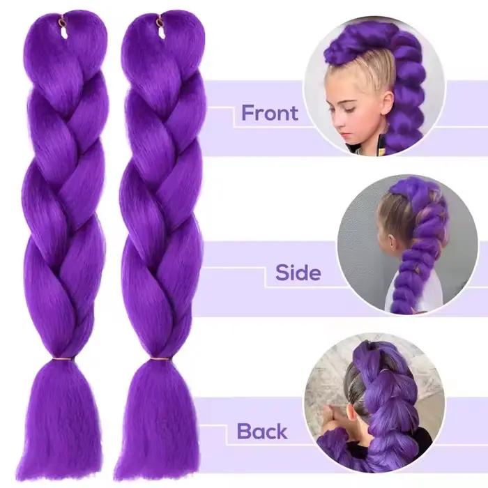 Extensions de cheveux synthétiques tressés violets longs de 24 pouces pour tresses, cheveux tressés