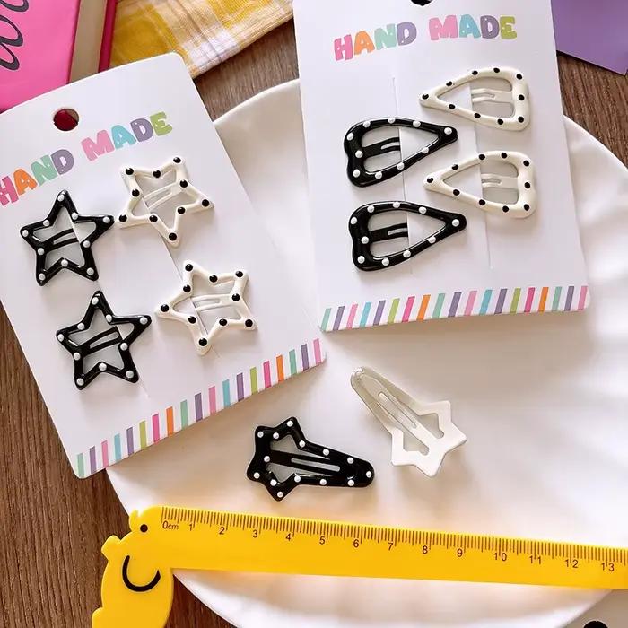 Strass Vintage à pois étoile pinces à cheveux ensemble japonais doux fille coeur géométrique Flyaway