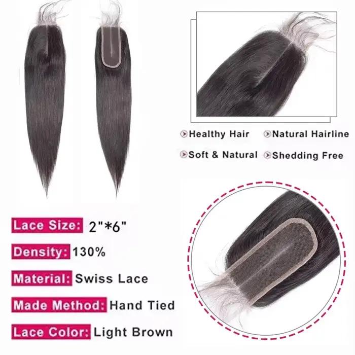 Perruque Closure 2x6 HD Lace Closure Cheveux Humain Brésiliennes 14-24 Pouces Postiche Cheveux Natur