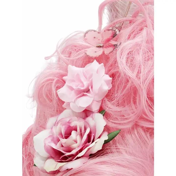 Perruque synthétique rose moelleuse de haute qualité | Coiffure de la reine avec des fleurs de plu